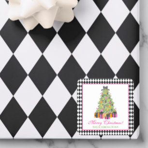 Aquarell Preppy Bright Glamour Weihnachtsfeier Quadratischer Aufkleber