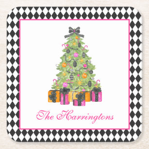 Aquarell Preppy Bright Glamour Weihnachtsfeier Rechteckiger Pappuntersetzer