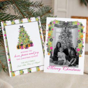 Aquarell Preppy Bright Weihnachtsgirlande Foto Feiertagskarte