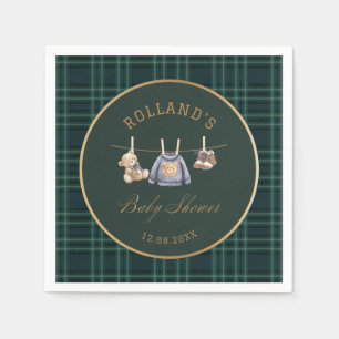 Aquarell-preppy-karierter Teddybär-Baby-Party Serviette