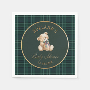 Aquarell-preppy-karierter Teddybär-Baby-Party Serviette