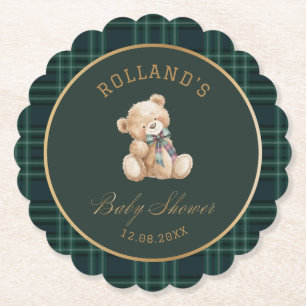 Aquarell-preppy-karierter Teddybär-Baby-Party Untersetzer
