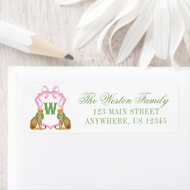 Aquarell-Preppy-Leopard-Monogramm-Wappen-Adresse (Insitu)