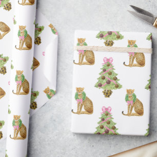 Aquarell-Preppy-Leopard-Weihnachtsbaum Geschenkpapier