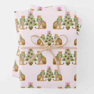 Aquarell-Preppy-Leopard-Weihnachtsbaum Geschenkpapier Set