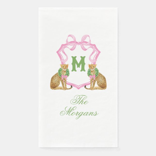 Aquarell-Preppy-Leopard-Weihnachtsbaum Serviette (Vorderseite)