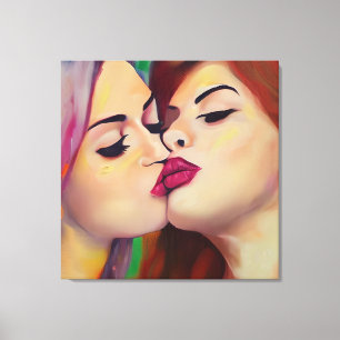 Aquarell Pride Zwei Frauen küssen sich Leinwanddruck