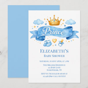 Aquarell Prinz Baby Boy Babyparty Einladung