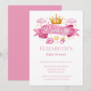 Aquarell Prinzessin Rosa Mädchen Baby Shower Einladung