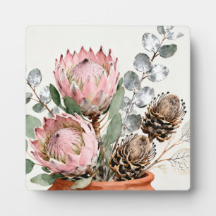 Aquarell-Protea-Eukalyptus-Arrangement Fotoplatte