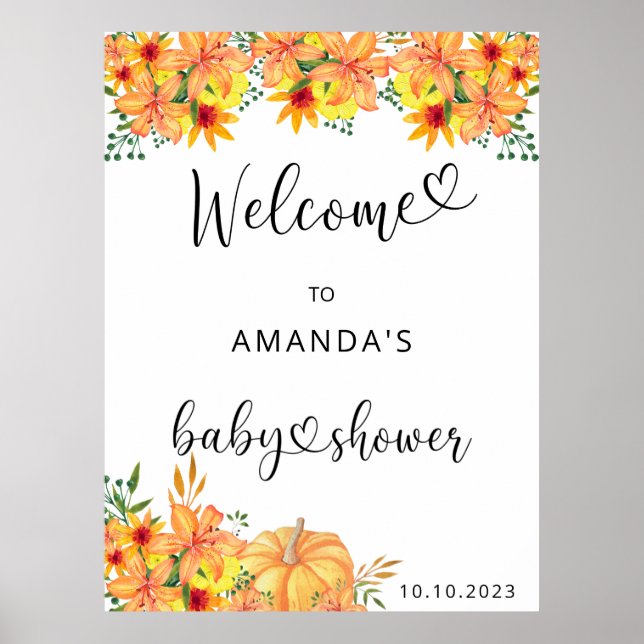 Aquarell PUMPKIN Baby Dusche Empfang Poster (Vorne)