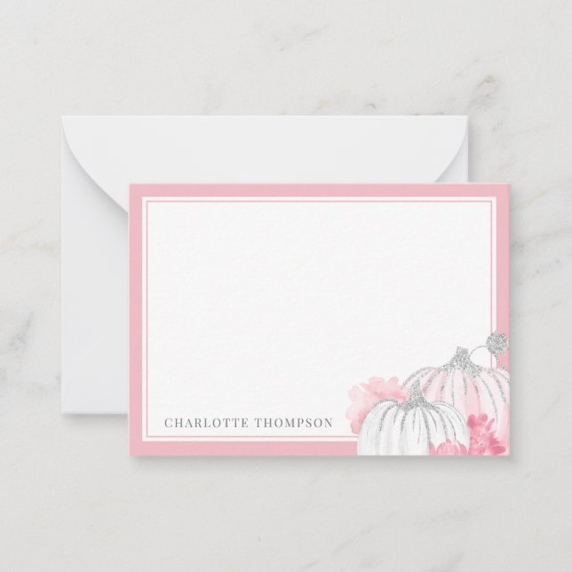 Aquarell Pumpkin Glitzer Rosa Rosa Silber Mitteilungskarte (Vorderseite)