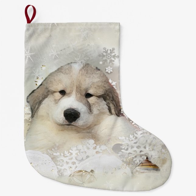 Aquarell Pyr Welpe Großer Weihnachtsstrumpf (Vorderseite)