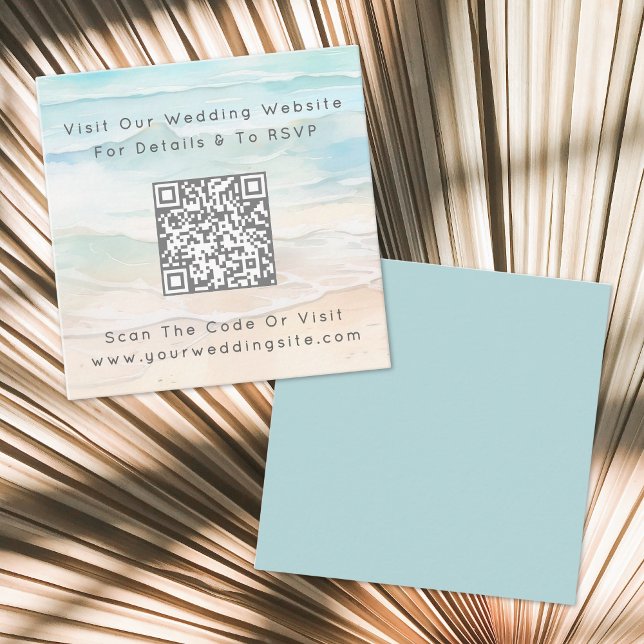 Aquarell-QR-Code-Strandhochzeit-RSVP Begleitkarte (Watercolor QR Code Beach Wedding RSVP Enclosure Card )