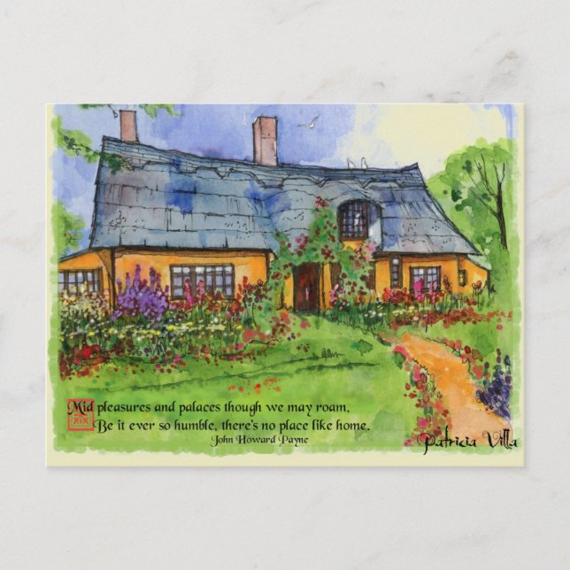 Aquarell Quaint English Hütte Garden Postkarte (Vorderseite)