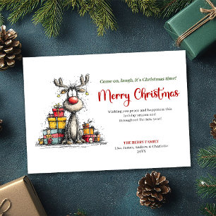 Aquarell quirliges Rentier Weihnachtsgrußkarte Feiertagskarte