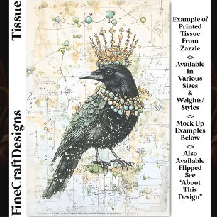 Aquarell-Rabe, Krone & Halskette DK8L Decoupage Seidenpapier
