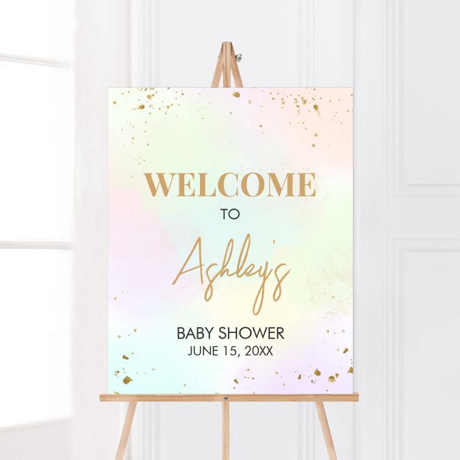 Aquarell Rainbow Baby Dusche Willkommen Poster (Pastel Gold Sprinkle Baby Shower Welcome Sign)