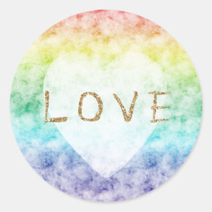Aquarell Rainbow Gold Glitzer Liebe Runder Aufkleber