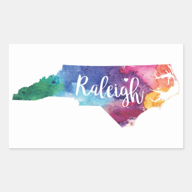 Aquarell Raleigh, North Carolina Rechteckiger Aufkleber (Vorderseite)