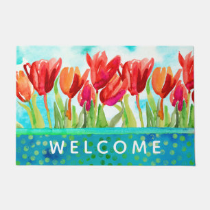 Aquarell Red Aqua 24" x 36" Door Mat Fußmatte