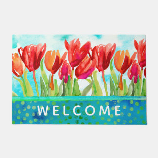 Aquarell Red Aqua 24" x 36" Door Mat Fußmatte