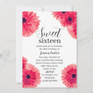 Aquarell Red Dahlia Daisy Sweet 16 Sechzehn Einladung