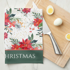 Aquarell Red Poinsettia Bouquet Weihnachten Geschirrtuch
