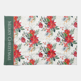 Aquarell Red Poinsettia Bouquet Weihnachten Geschirrtuch