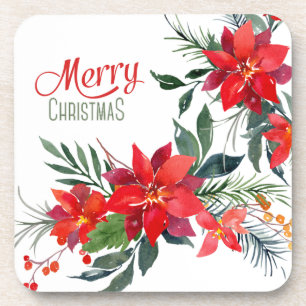 Aquarell Red Poinsettia Bouquet Weihnachten Getränkeuntersetzer
