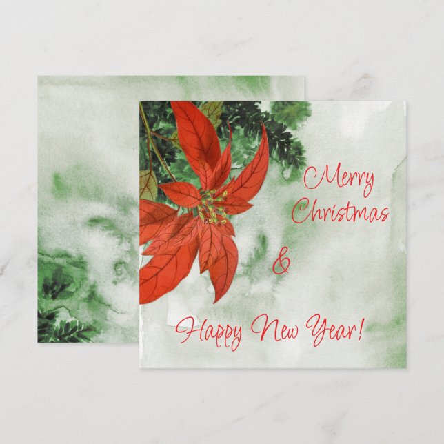 Aquarell Red Poinsettia Frohe Weihnachten (Vorne/Hinten)