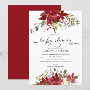 Aquarell Red Poinsettia Holly Baby Dusche Einladung
