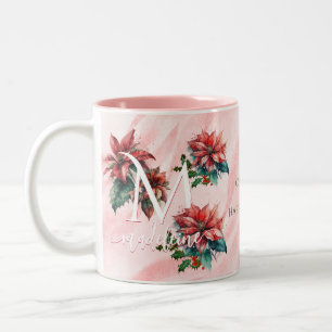 Aquarell Red Poinsettia Mistletoname Weihnachten Zweifarbige Tasse