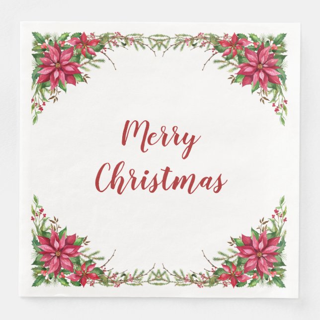 Aquarell Red Poinsettia Weihnachten Serviette (Vorderseite)