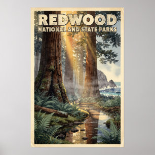 Aquarell Redwood National und State Parks Retro Poster