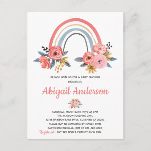 Aquarell-Regenbogen-Blumen-Baby-Shower-Einladung Postkarte