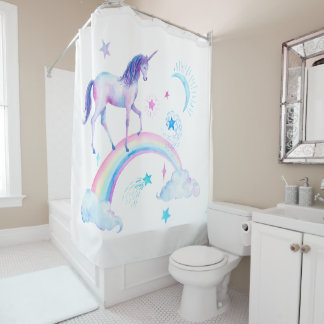 Aquarell-Regenbogen-Einhorn-Duschvorhang Duschvorhang