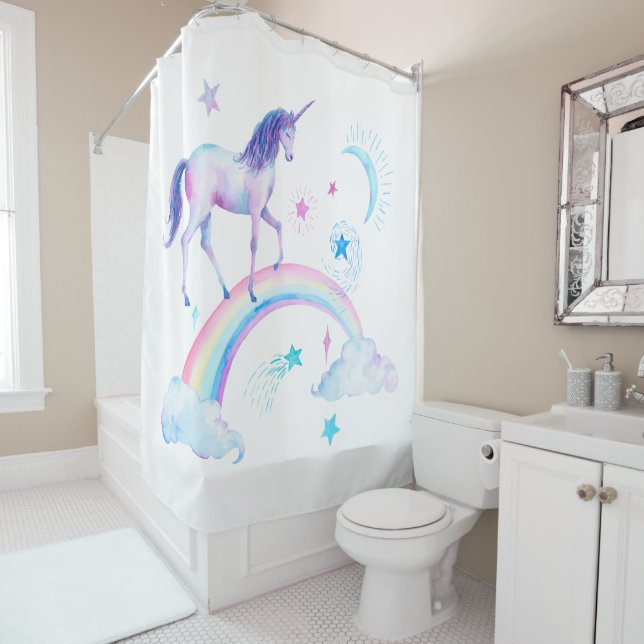 Aquarell-Regenbogen-Einhorn-Duschvorhang Duschvorhang (Beispiel)