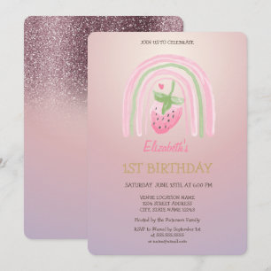 Aquarell Regenbogen Erdbeere Glitter Geburtstag Einladung