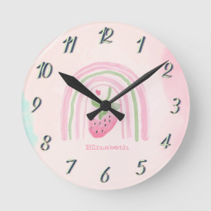 Aquarell Regenbogen Erdbeere Runde Wanduhr