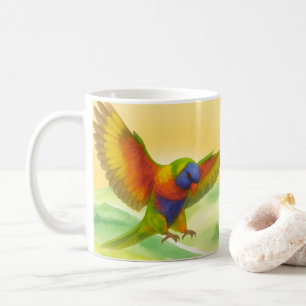 Aquarell-Regenbogen-Lori im Sonnenuntergangsstil Kaffeetasse