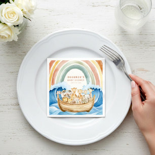 Aquarell-Regenbogen-Noah-Arche-Baby-Shower Serviette