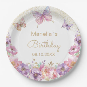 Aquarell-Regenbogen-Schmetterling-Blumen-Baby-Part Pappteller