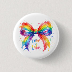 Aquarell-Regenbogen-Stolz-Schleife "Liebe ist Lieb Button