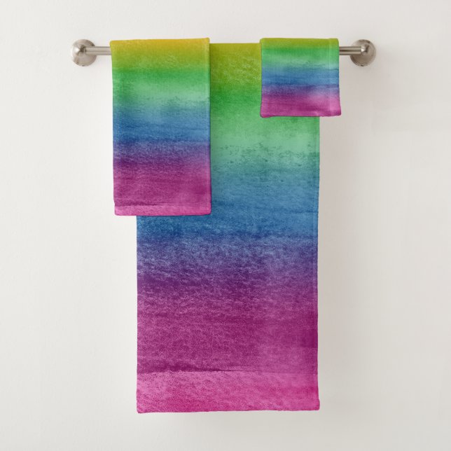 Aquarell-Regenbogen-Streifen Badhandtuch Set (Insitu)