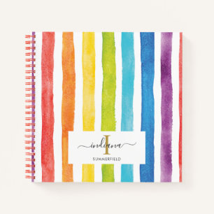 Aquarell-Regenbogen-Streifen Monogramm Schriftname Notizbuch
