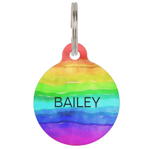 Aquarell Regenbogen Streifen Personalisiert Haustiermarke