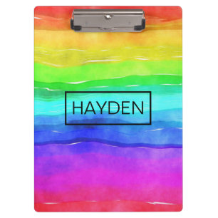 Aquarell Regenbogen Streifen Personalisiert Klemmbrett
