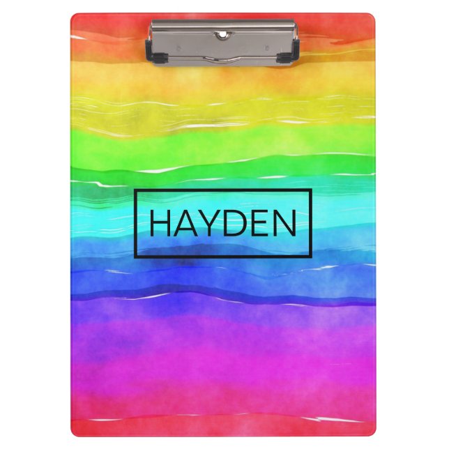 Aquarell Regenbogen Streifen Personalisiert Klemmbrett (Vorderseite)
