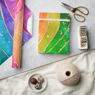 Aquarell-Regenbogen und Gold-Glitter-Alkohol-Tinte Geschenkpapier